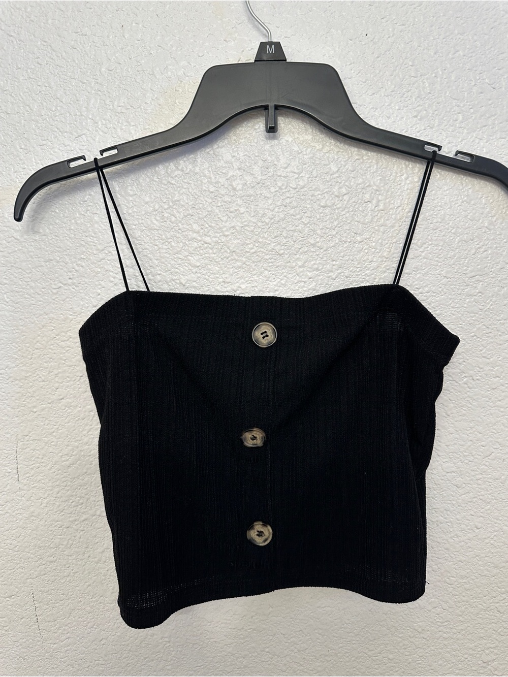 Black Button-Front Ribbed Crop Top
